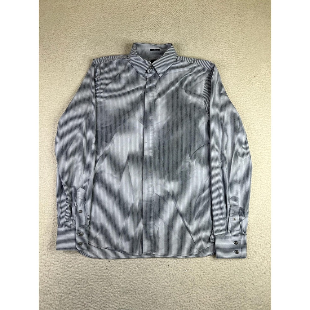 Armani Exchange Dress Shirt Mens Medium Blue Stripe Slim Fit Stretch LS